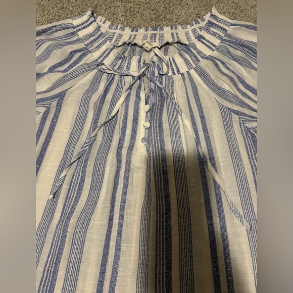 Mine Blue and White Striped Off-Shoulder Blouse - Picture 6 of 6